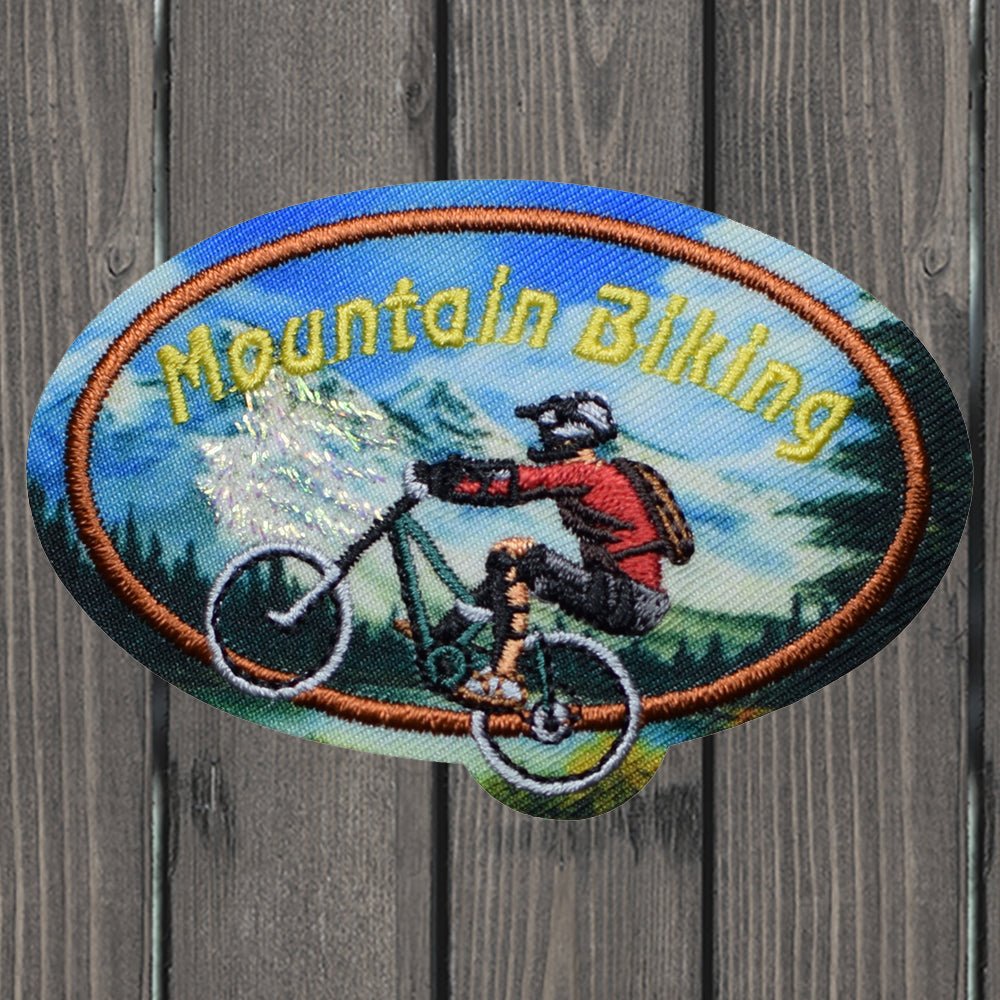embroidered iron on sew on patch mountain biking