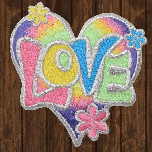 embroidered iron on sew on patch multi color groovy neon rainbow love heart