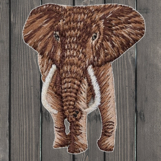 embroidered iron on sew on patch natural elephant brown