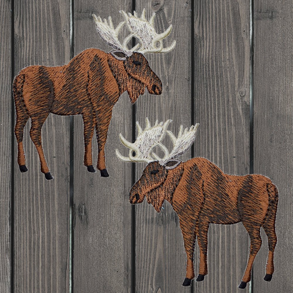 embroidered iron on sew on patch natural moose left right set