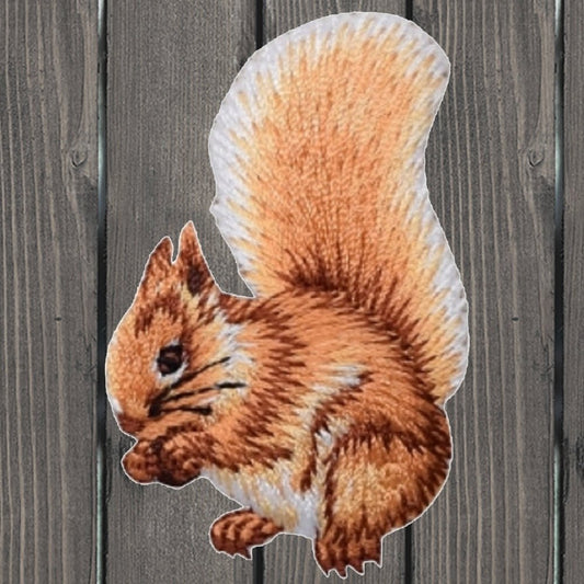 embroidered iron on sew on patch natural squirrel eating nuts