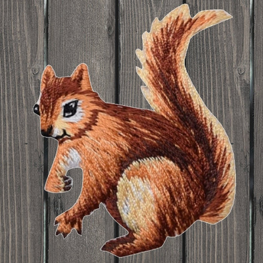 embroidered iron on sew on patch natural squirrel facing left