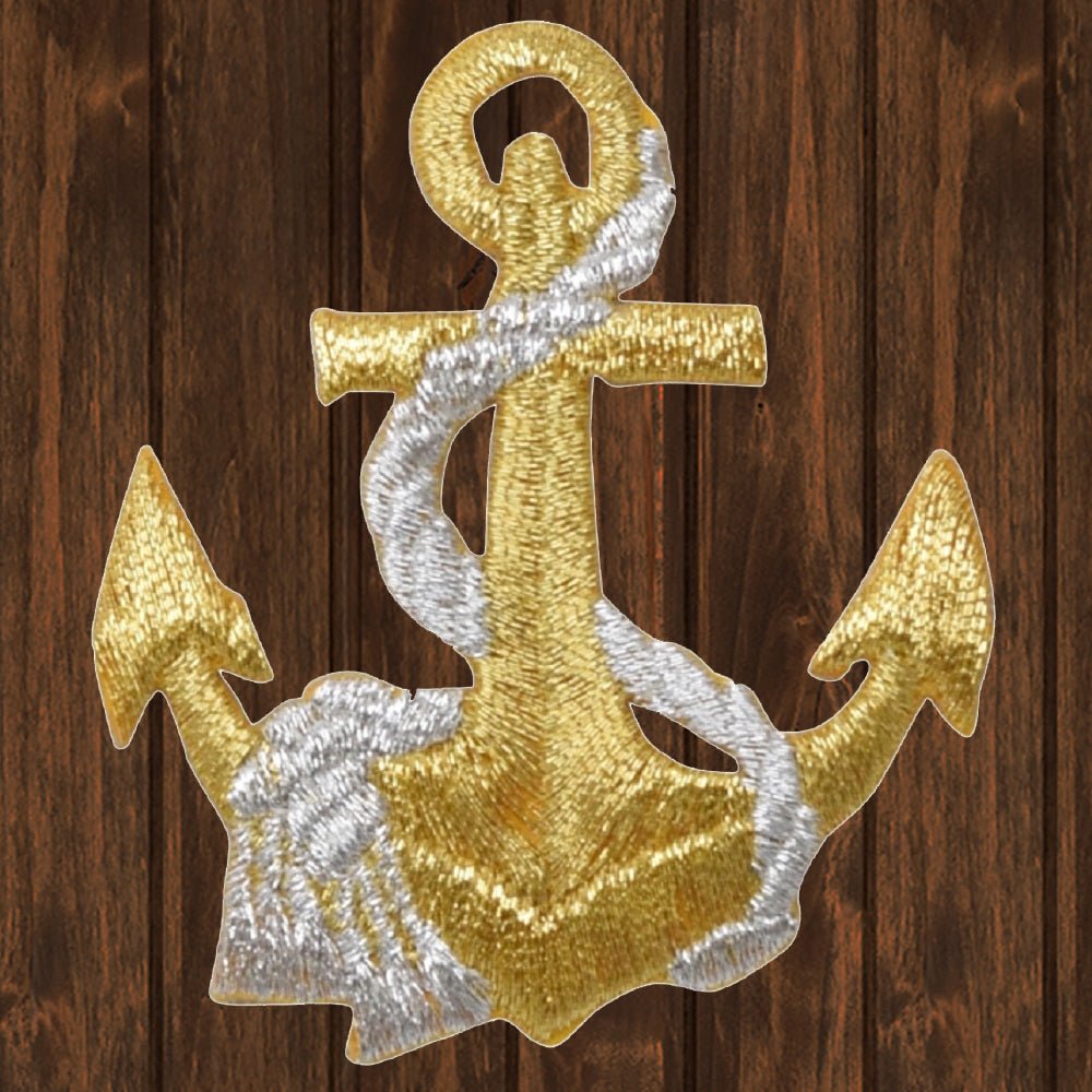 embroidered iron on sew on patch nautical gold anchor with silver rope