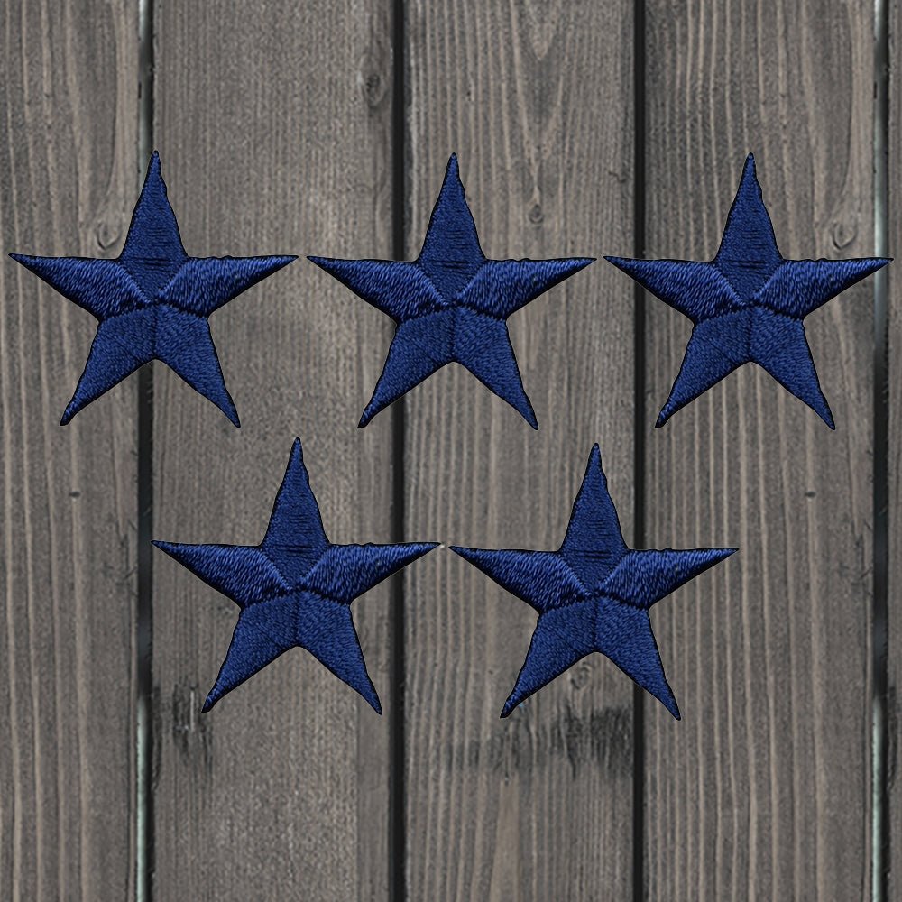 embroidered iron on sew on patch navy blue stars 5 pack