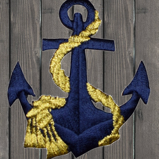 embroidered iron on sew on patch navy gold rope anchor nautical