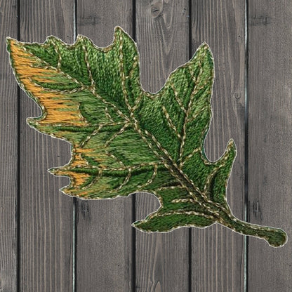 embroidered iron on sew on patch oak leaf green