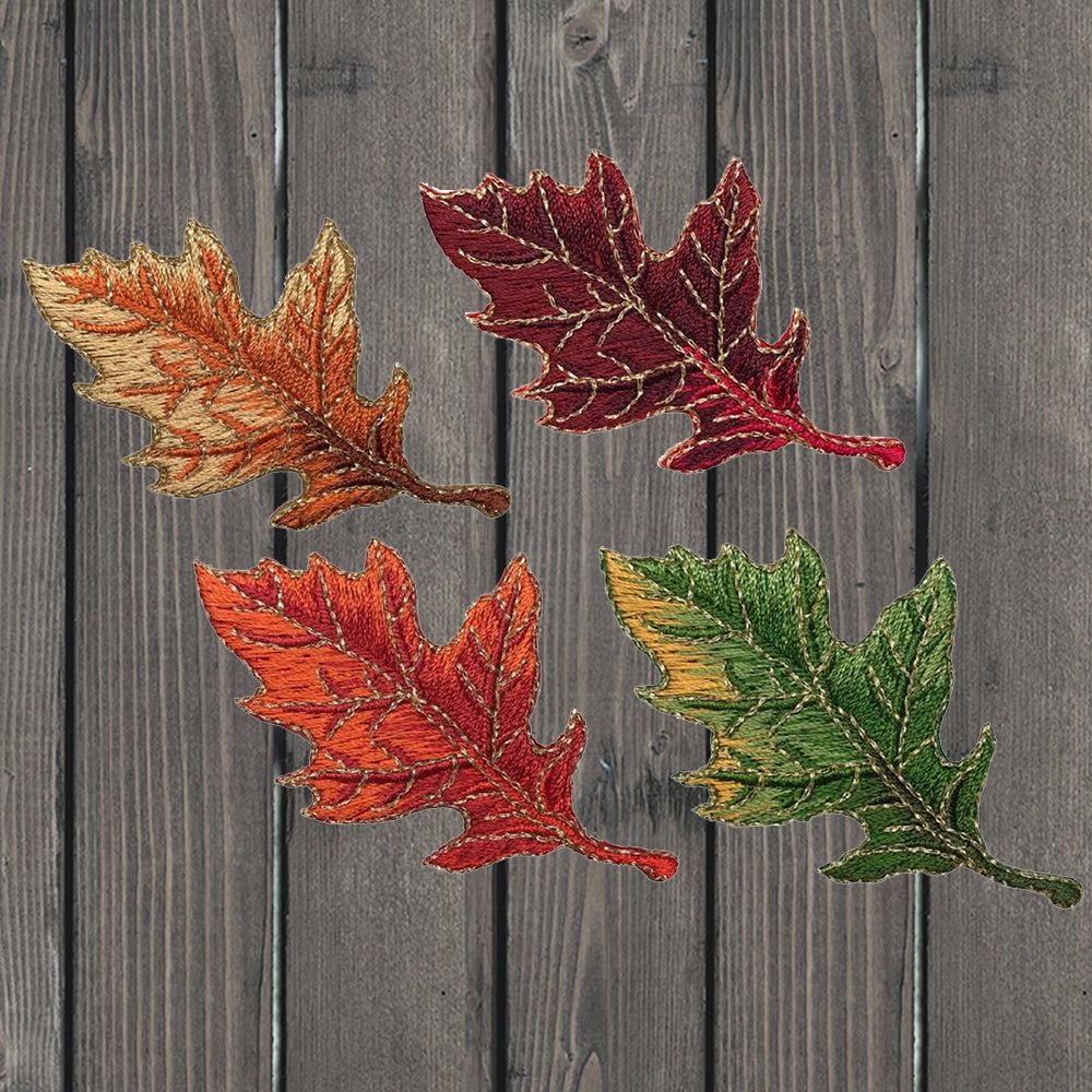 embroidered iron on sew on patch oak leaf set four colors