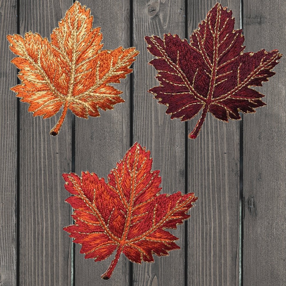 Fall Service Patch Autumn Fall Leaf Embroidered Patch — 3-Pack — Iron On