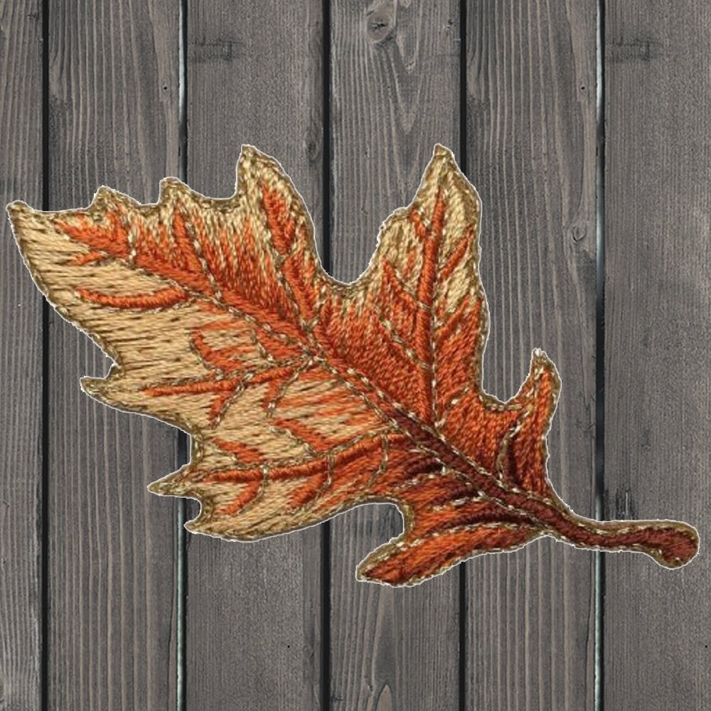 embroidered iron on sew on patch oak leaf tan