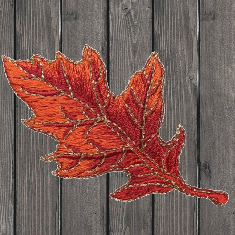 embroidered iron on sew on patch oak orange red leaf