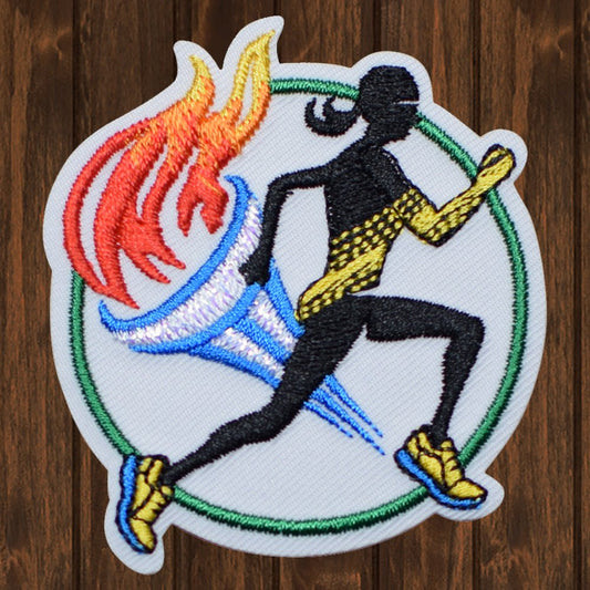 embroidered iron on sew on patch olympic flame runner