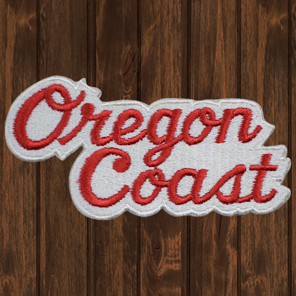 embroidered iron on sew on patch oregon coast red
