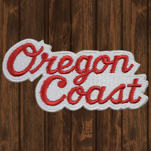 embroidered iron on sew on patch oregon coast red