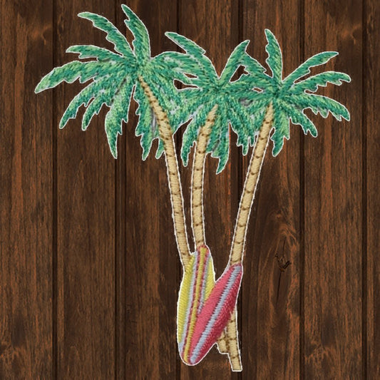 embroidered iron on sew on patch palm tree with surf boards