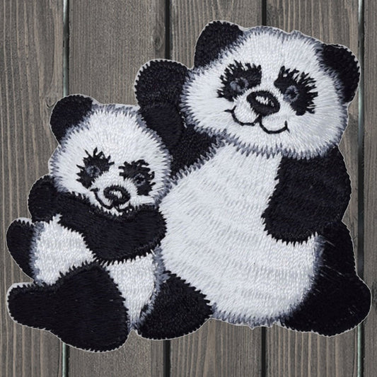 embroidered iron on sew on patch panda bear family waving childre