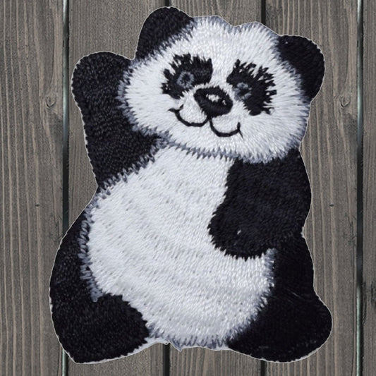 embroidered iron on sew on patch panda bear waving childrens