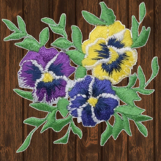 embroidered iron on sew on patch pansies flower bunch