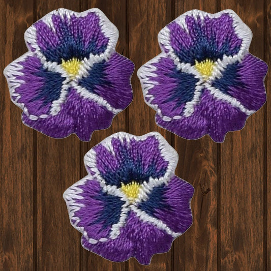 embroidered iron on sew on patch pansy flower violety