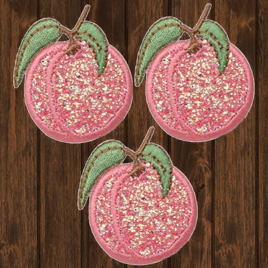 embroidered iron on sew on patch peach 3 pack sparkly