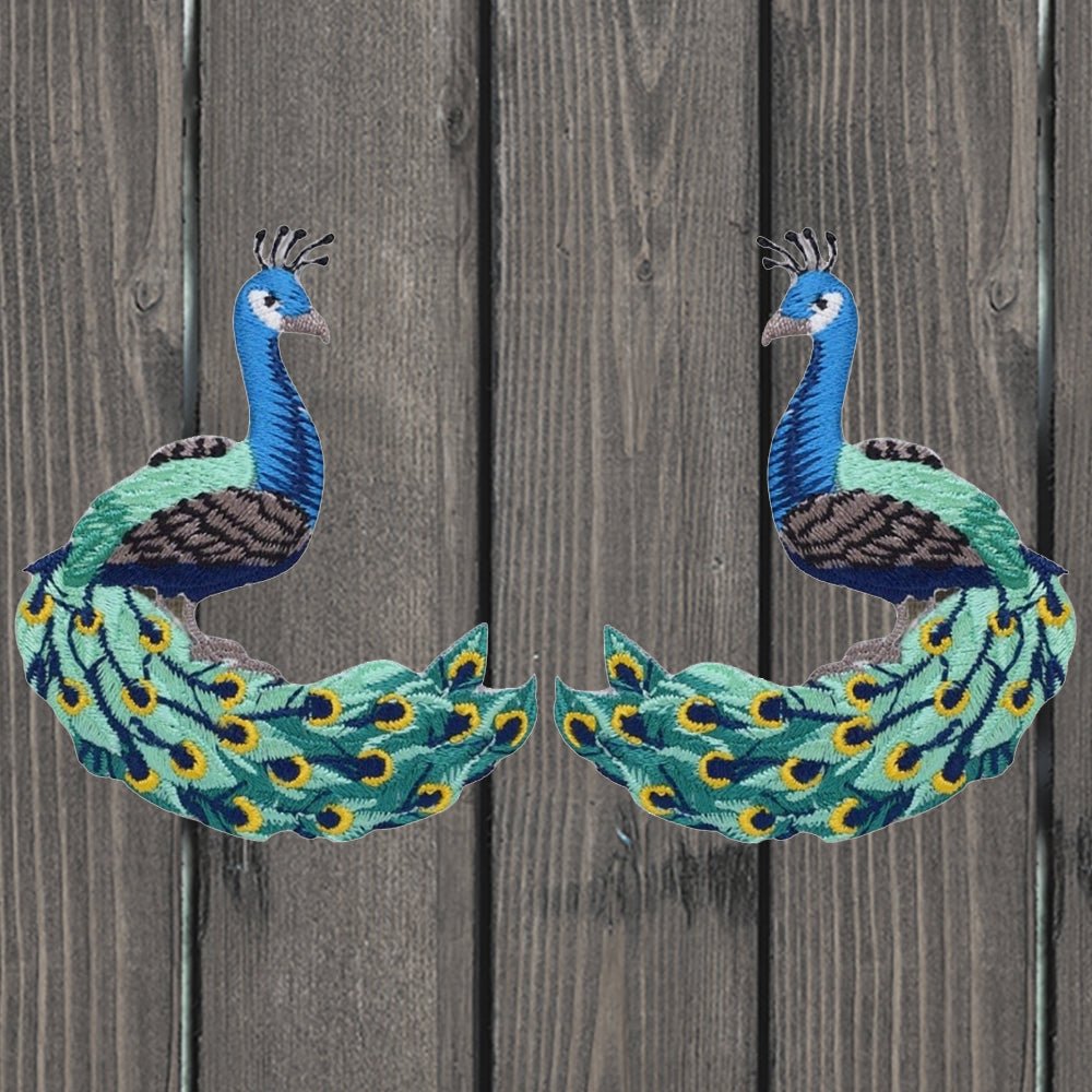 embroidered iron on sew on patch peacock set
