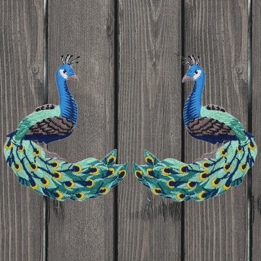 embroidered iron on sew on patch peacock set