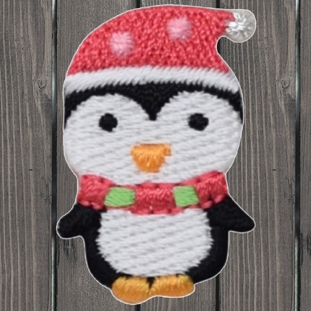 embroidered iron on sew on patch penguin with santa hat 2