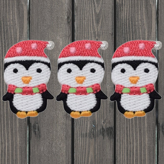 embroidered iron on sew on patch penguin with santa hat