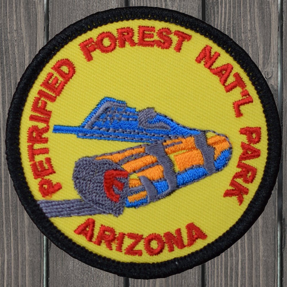 embroidered iron on sew on patch petrified forest arizona round