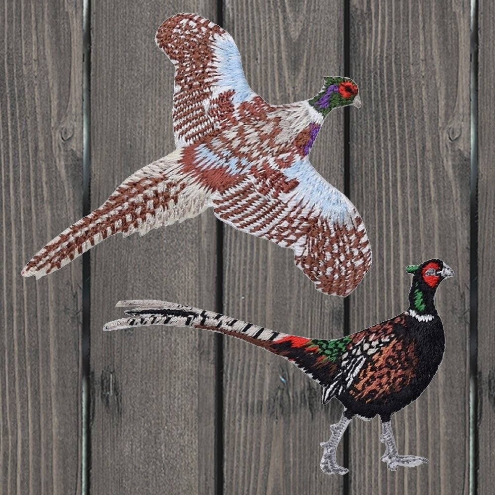 embroidered iron on sew on patch pheasant set