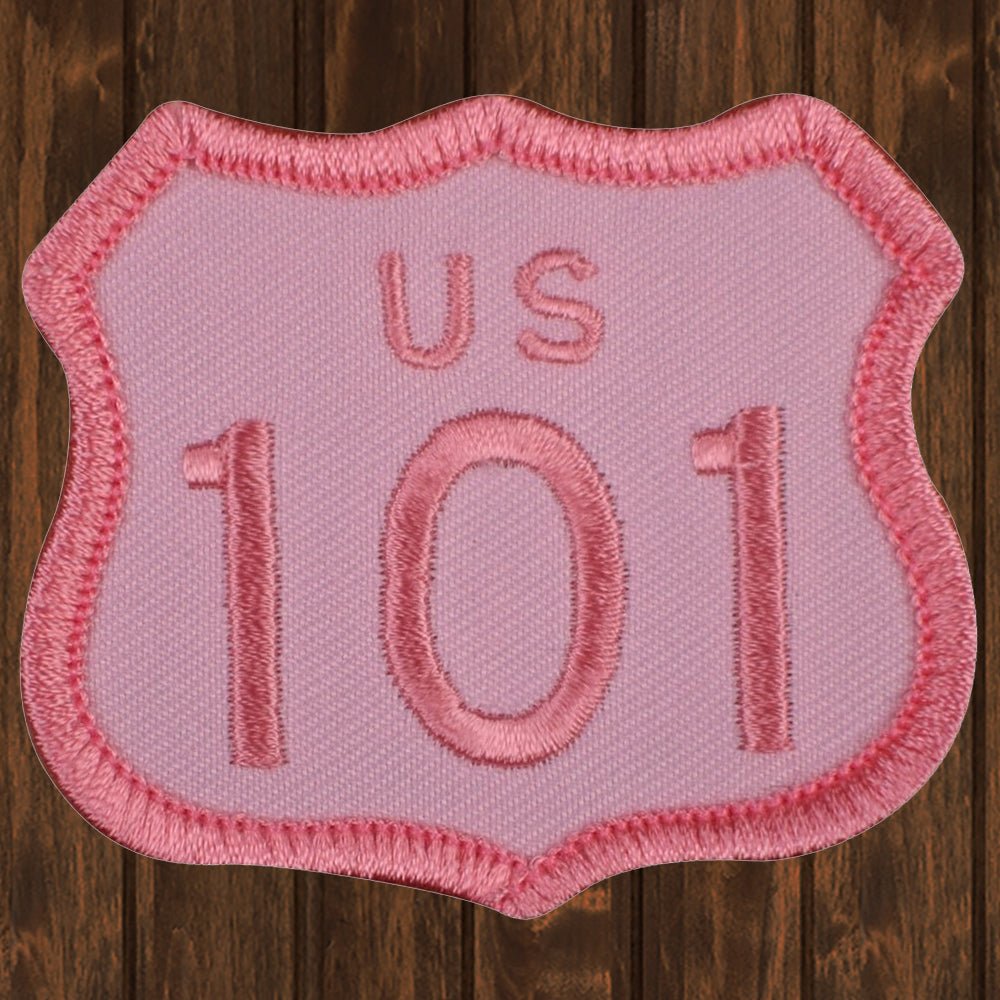 embroidered iron on sew on patch pink 101 small