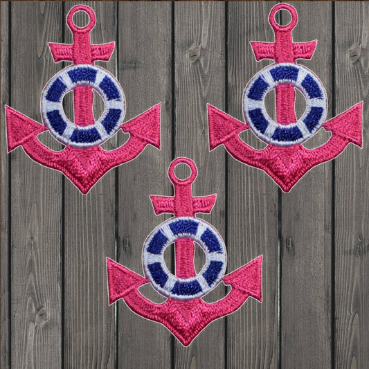 embroidered iron on sew on patch pink anchor