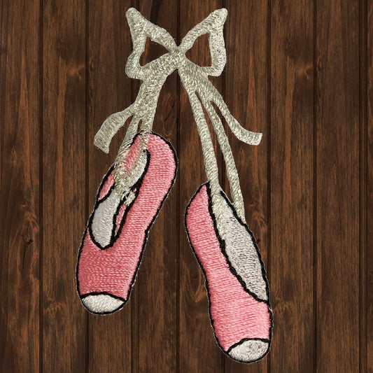 embroidered iron on sew on patch pink ballerina slippers