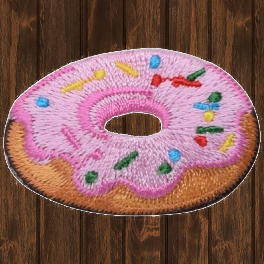 embroidered iron on sew on patch pink donut with sprinkles 2
