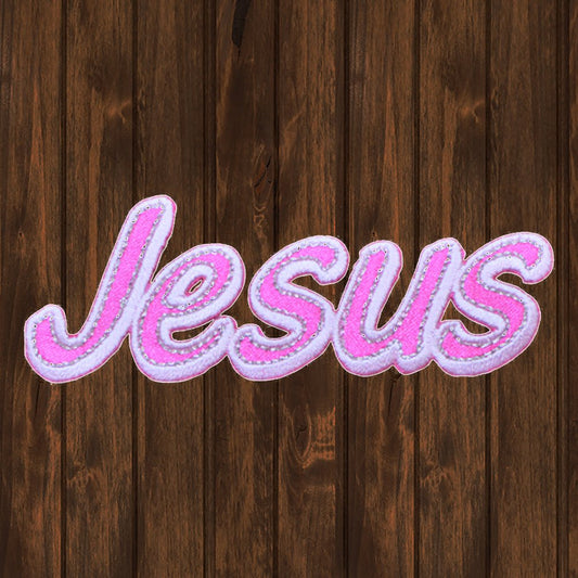 embroidered iron on sew on patch pink jesus