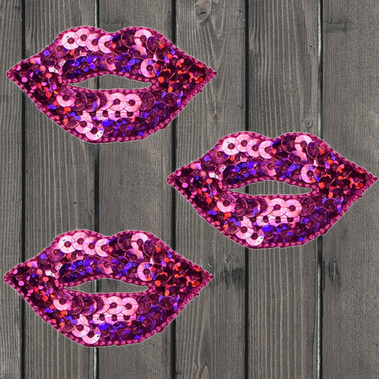 embroidered iron on sew on patch pink lips sequin