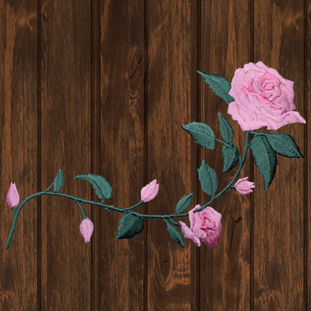 Rose Line Patch Large Pink Rose Embroidered Patch — Long Stem 5.5