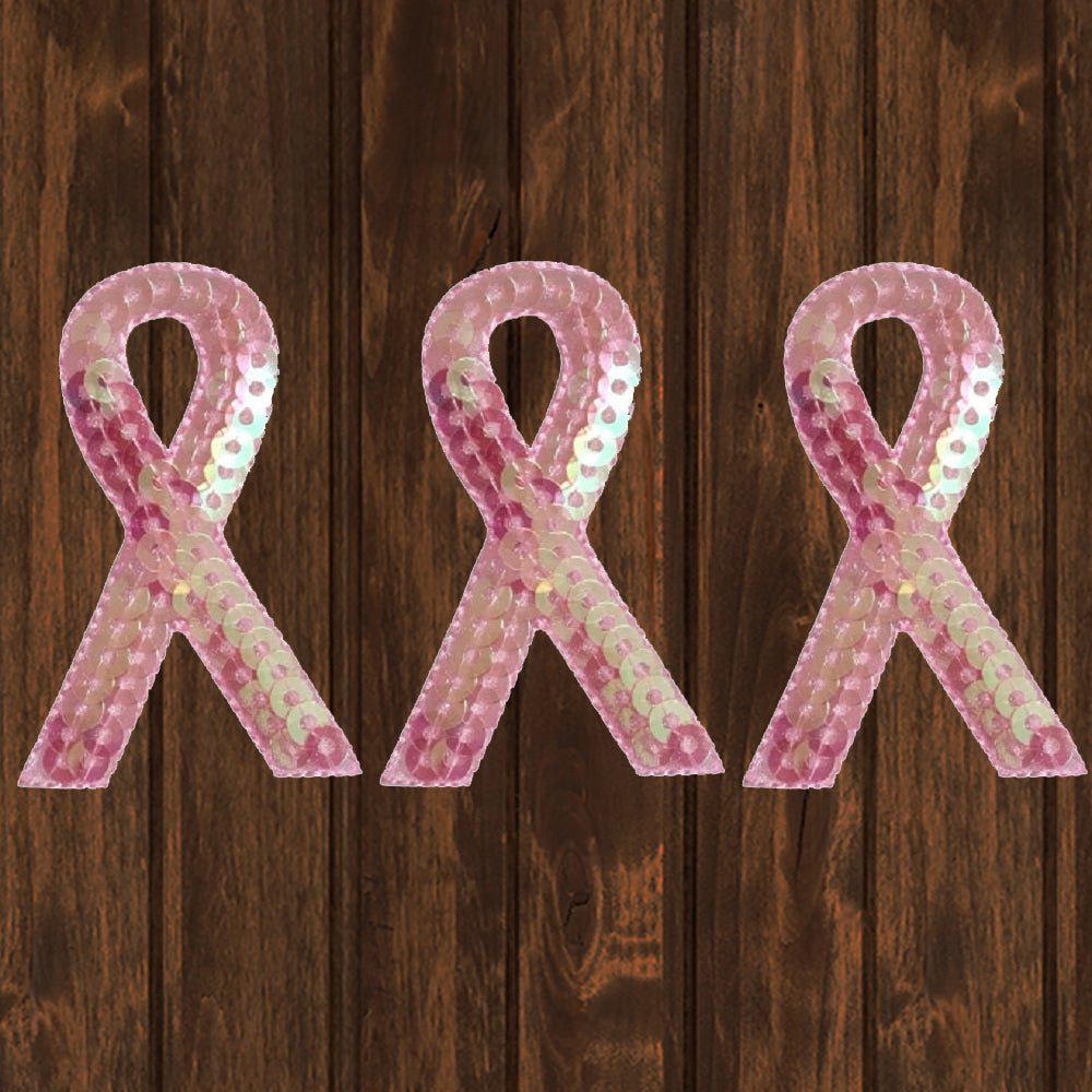 embroidered iron on sew on patch pink sequin cancer ribbon
