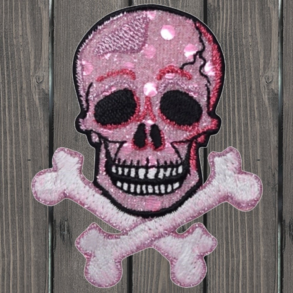 embroidered iron on sew on patch pink skull with crossbones