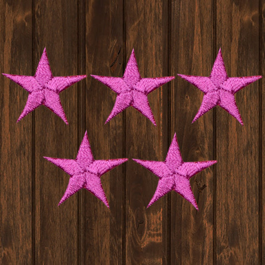 embroidered iron on sew on patch pink stars 5 pack
