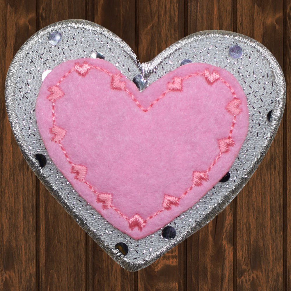 embroidered iron on sew on patch pink white heart