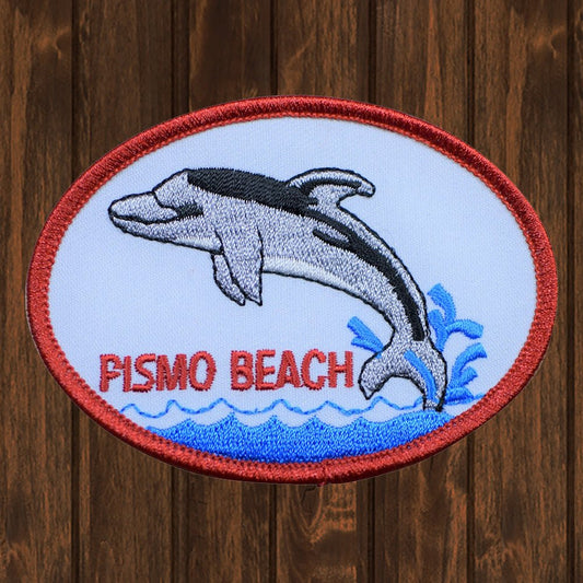 embroidered iron on sew on patch pismo beach dolphin