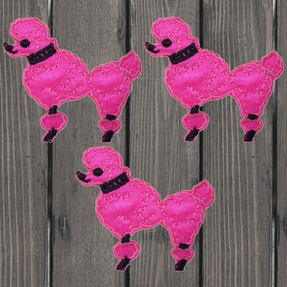 embroidered iron on sew on patch poodle hot pink small left