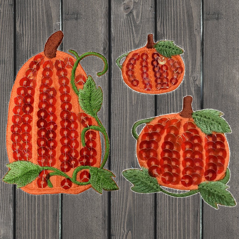 embroidered iron on sew on patch pumpkin set sequin