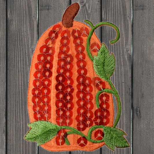 embroidered iron on sew on patch pumpkin tall sequin