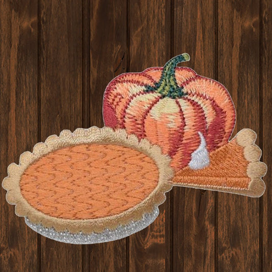 embroidered iron on sew on patch pumpkin with pie