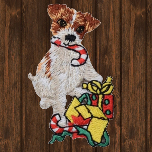 embroidered iron on sew on patch puppy with candy and presents