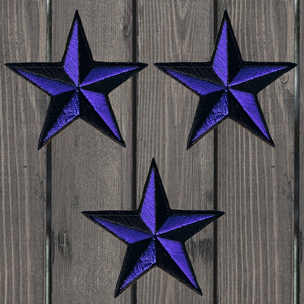 Star Patch Pattern Nautical Star Embroidered Patch, Black & Purple 2