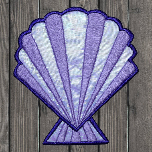 embroidered iron on sew on patch purple clam shell