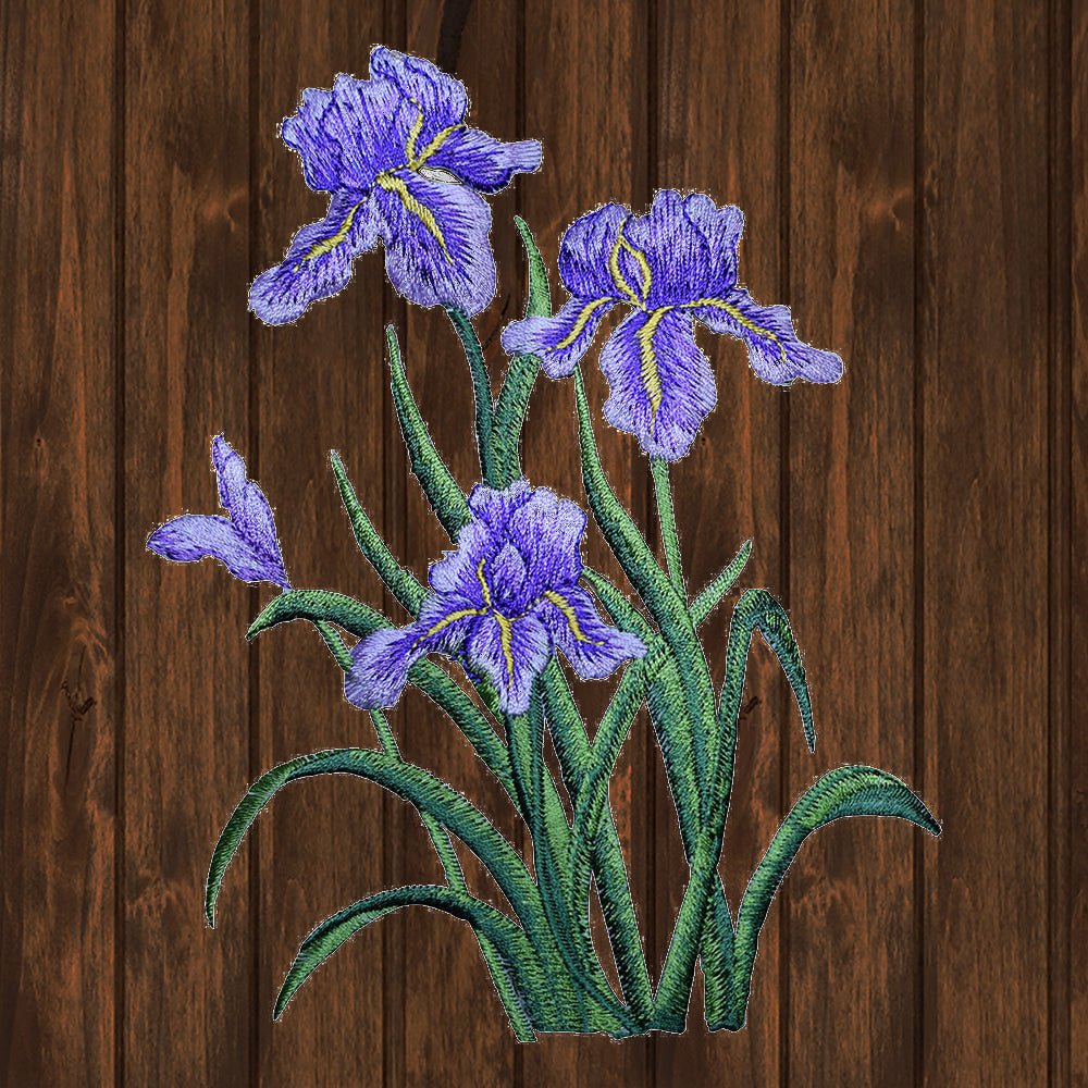 embroidered iron on sew on patch purple iris flower garden