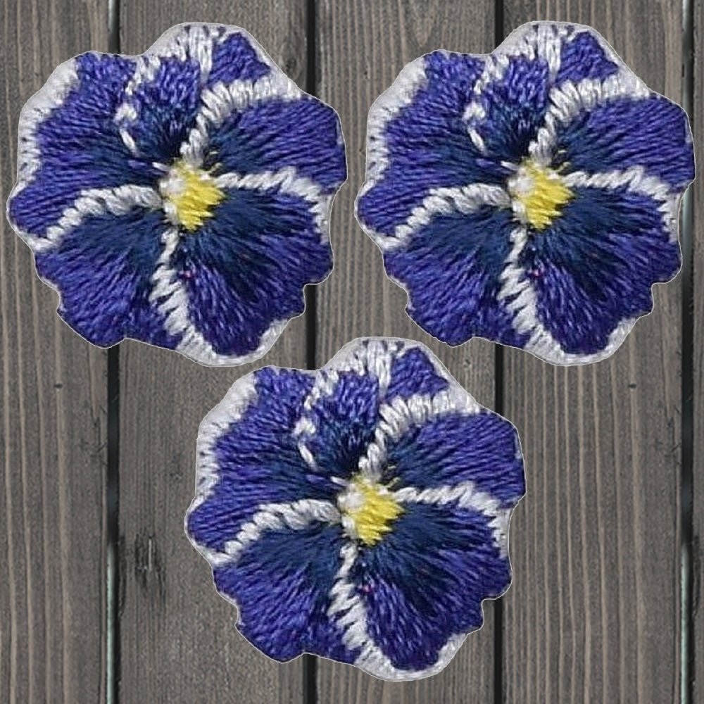 embroidered iron on sew on patch purple pansy flowera